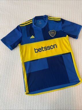 adidas Boca Juniors Home Boys Blue and Yellow Football Jersey with Crest